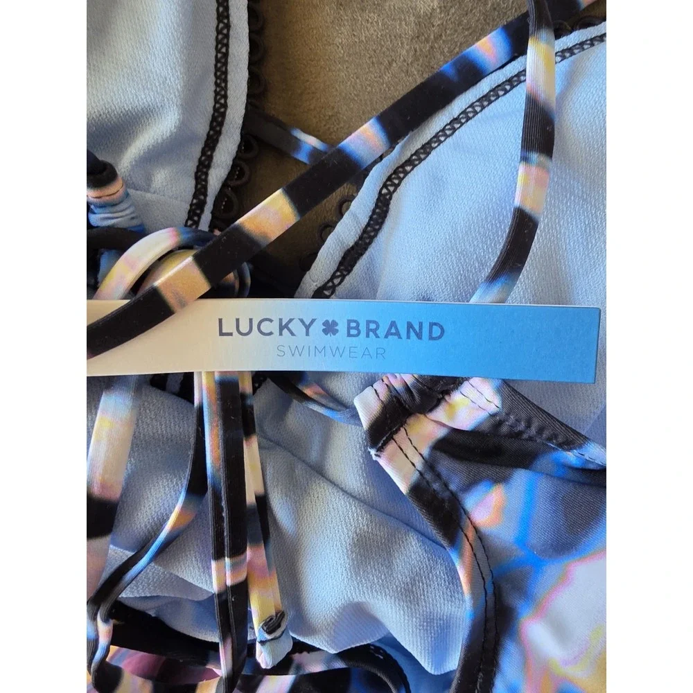 NWT Lucky Brand Women XS Plaid V-Neck Swimsuit One Piece Multicolor Resort Swim